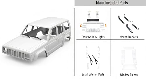 1/10 RC Crawler Hard Body Shell Kit – 313mm Wheelbase Cherokee-Style Body for Axial SCX10 / SCX10 II (90046/90047) & TRX4 (White) - color: White