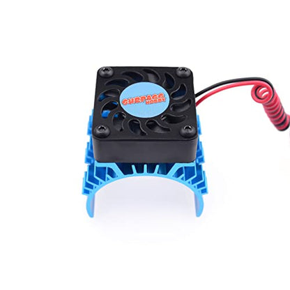 Surpass Aluminum RC Motor Heat Sink with 5-8.45V Cooling Fan for 1/10 RC Car Truck Buggy Crawler 540 550 3650 Size Motor Black&Blue - style: Plastic single fan with blue Heatsink