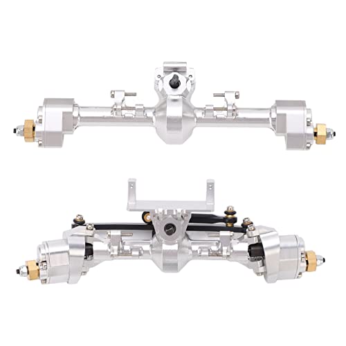RC Car Metal Front Rear Portal Axle Set Assembly, Aluminum Alloy Housing with CNC Machined Steel Gears for Axial 1/24 SCX24 Upgrade (Silver) - color: Silver