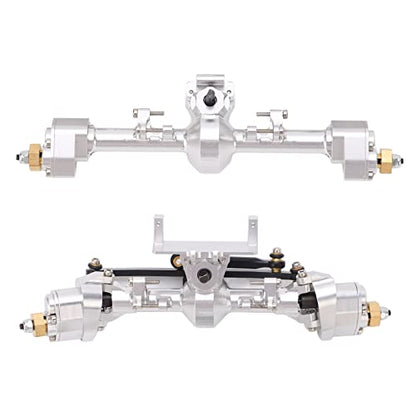 RC Car Metal Front Rear Portal Axle Set Assembly, Aluminum Alloy Housing with CNC Machined Steel Gears for Axial 1/24 SCX24 Upgrade (Silver) - color: Silver