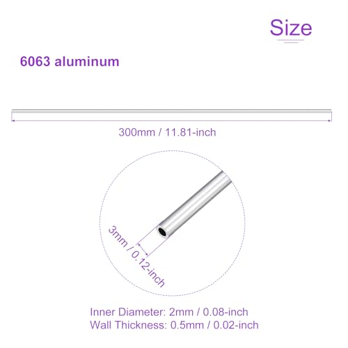 DMiotech 3Pack (3mm OD x 2mm ID) 6063 Aluminum Round Tube 300mm Length Industry Metal Tubing for Machinery Frame Construction DIY Projects - size: 3mm x 2mm x 300mm