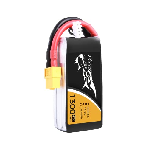TATTU 3S 11.1V 1300mAh 45C LiPo Battery Pack with XT60 Plug for Eachine Wizard X220 QAV250 QAV180 210 Vortex 285 Mini H FLIP FPV 250S Emax Nighthawk 250 ZMR 250 HOVERSHIP MHQ2 - size: 1 Pcs