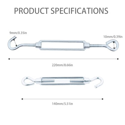 Stainless Steel Turnbuckle Kit, 10PCS Adjustable Turnbuckle Tensioner for Metal Cable Wire, Hook and Eye Tensioners for Shade Sails, Heavy Duty,Rust-Proof,1/4 inch (M6) - style: M6