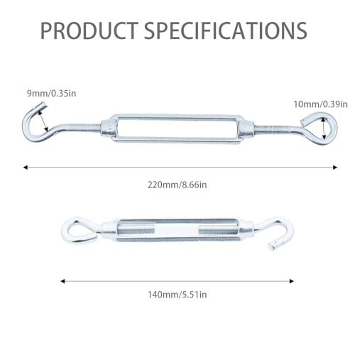 Stainless Steel Turnbuckle Kit, 10PCS Adjustable Turnbuckle Tensioner for Metal Cable Wire, Hook and Eye Tensioners for Shade Sails, Heavy Duty,Rust-Proof,1/4 inch (M6) - style: M6