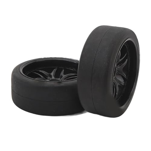 4pcs RC Tires Wheels Rims Set, 1/10 Scale Rubber Tires with 12mm Hex Hub, 26mm Wide Smooth Drift Tires for RC Racing and Drifting Cars Compatible with TT01 HSP (Black) - color: Black