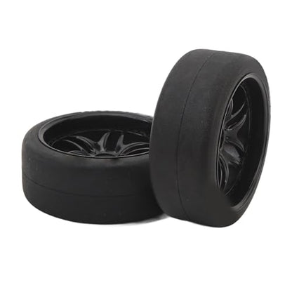 4pcs RC Tires Wheels Rims Set, 1/10 Scale Rubber Tires with 12mm Hex Hub, 26mm Wide Smooth Drift Tires for RC Racing and Drifting Cars Compatible with TT01 HSP (Black) - color: Black