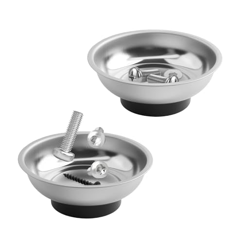 2PCS Stainless Steel Magnetic Tray for Screws,3" Round Magnetic Bowl for Screws,Pins,Nuts,Bolts,Washers,Universal Magnetics Screw Tray for Mechanic Metal Parts Storage