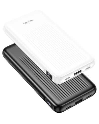 2-Pack Power Bank, 10000mAh 22.5W Fast Charging Portable Charger | Travel Essential, 2 Outputs & 2 Inputs, Slim USB C Digital Display Battery Pack for iPhone Galaxy iPad Tablets, Black & white - color: Black & White
