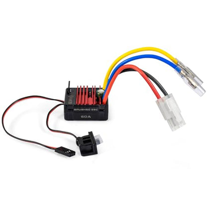 2026 New 60A Waterproof Brushed ESC 2-3S Electronic Speed Controller WP 1060 RC ESC Brushed with Power Witch for 1/10 Scale RC Crawler Car, Boats, Truck (Tamiya-Plug) - color: Black-white
