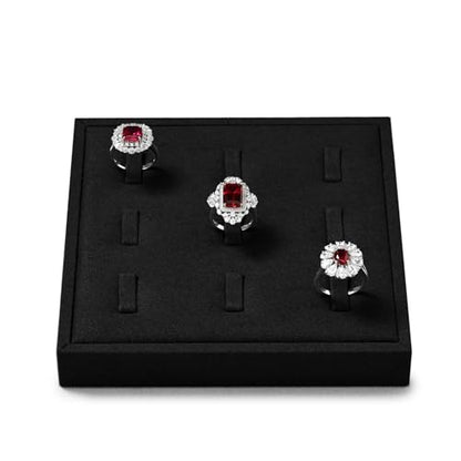 Oirlv Black Microfiber Jewelry Ring Display Tray | Black Microfiber, 5.51"X5.51"X0.79" with 9 Ring Slots, Grips Rings Tightly, Soft Surface Prevents Scratches - style: P13705