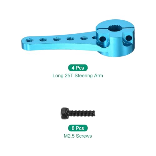 MECCANIXITY 4 Pcs Aluminum Servo Horn Long 25T 25 Teeth Steering Arm 46mm Length Pale Blue for DIY RC Car/Boat/Airplanes Boat Model with 2 Pcs Screws - color: Pale Blue