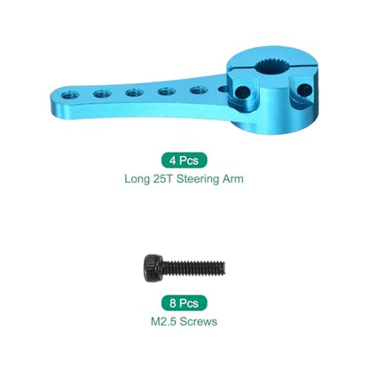 MECCANIXITY 4 Pcs Aluminum Servo Horn Long 25T 25 Teeth Steering Arm 46mm Length Pale Blue for DIY RC Car/Boat/Airplanes Boat Model with 2 Pcs Screws - color: Pale Blue