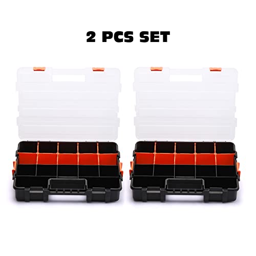 Tool Box Organizer Interlocking Black Small Parts Organizer for Fasteners and Crafts w/Removable Dividers (2 Piece Pack) - size: 2 PCS Toolbox Organizer