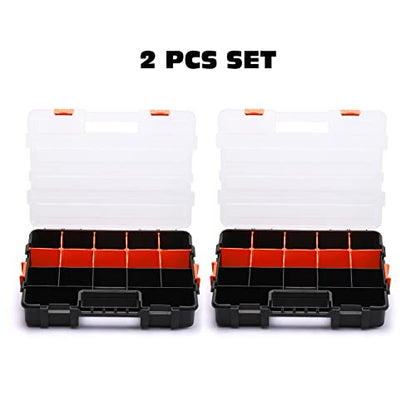 Tool Box Organizer Interlocking Black Small Parts Organizer for Fasteners and Crafts w/Removable Dividers (2 Piece Pack) - size: 2 PCS Toolbox Organizer