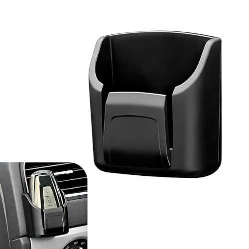 Car Key Fob Holder, Anti-vibration Dashboard Storage Box with Card Slot, Multi-function Organizer for Remote Key Card Small Item, Self-adhesive Accessory for Center Console Door Panel (Black)
