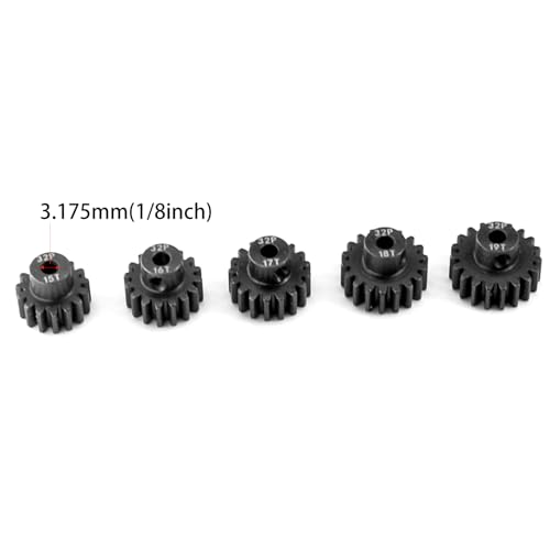 32P Hardened Pinion Gear Set 1/8 Inch Hole Metal Pinion Gear 15T 16T 17T 18T 19T 3.175mm RC Motor Pinion Gear Kit for 1/10 RC Car - style: 15 16 17 18 19T