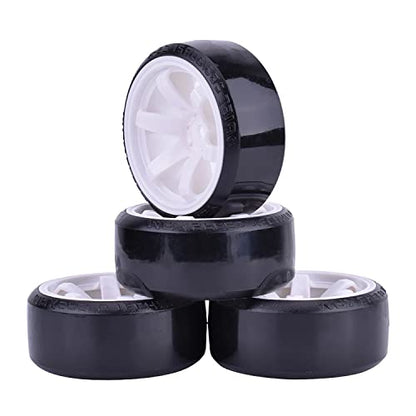 4Pcs 63mm RC Drift Car Tires Hard Tyres Plastic Wheel Rims for 1/10 On-Road Drifting Car for HSP Tamiya HPI Kyosho Spare Parts (White) - color: White