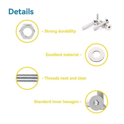 1080 Pcs M3 Screw Assortment, M3*6mm, 8mm, 10mm, 12mm, 14mm, 16mm, 18mm, 20mm, 25mm, 30mm, 35mm, 40mm, 50mm, Stainless Metric Hex Flat Head Countersunk Screws Nuts and Washers with Wrench - size: Hex Flat Head Countersunk
