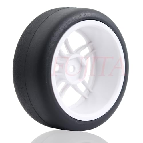 fujita 1/10 RC Rally Racing Drift Tires and Hard Plastic Wheels 65mm OD for Tamiya XV01 XV02 TT02 PTG HSP HPI RGT Kyosho FAZER MK2 PTG (White) - color: White