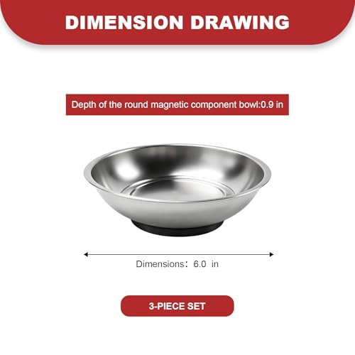 3PCS Magnetic Parts Tray, Stainless Steel Thickened Tray Set with Extra Strong Magnet, Heavy Duty Metal Parts Holder for Screws Nuts Bolts Washers Pins, Car Accessories (Bowl) - color: Bowl