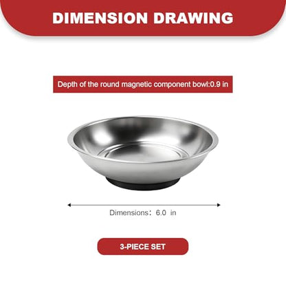 3PCS Magnetic Parts Tray, Stainless Steel Thickened Tray Set with Extra Strong Magnet, Heavy Duty Metal Parts Holder for Screws Nuts Bolts Washers Pins, Car Accessories (Bowl) - color: Bowl