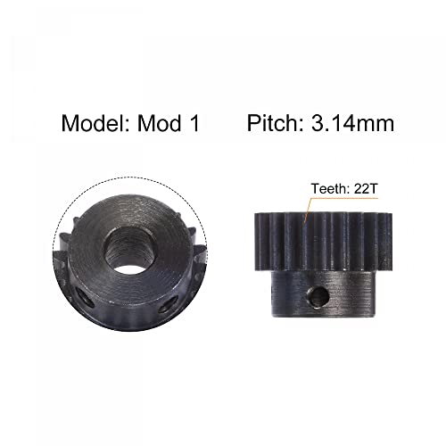 uxcell 1Mod 22T Pinion Gear 6mm Bore Hardened Steel Motor Rack Spur Gear with Step for RC Car Truck Buggy Gear Drive, 2 Set