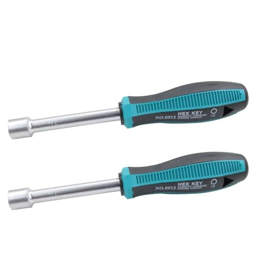 1/2 Inch Non-Magnetic Tip Six Point Hex Nut Driver with 3.7-Inch Round Shaft, Non-Slip Cushion-Grip Handle 2pcs - size: 1/2inch