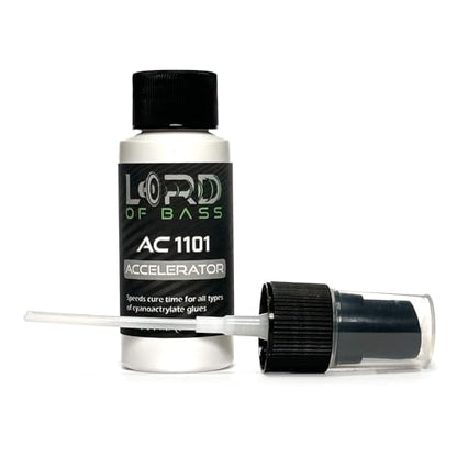 Lord of Bass CA Glue Kit with Activator, 1oz, Black Rubber Toughened, Medium-Thick 2400 CPS, for Speaker Repair, RC Tire, Woodturning, Hobby, Made in USA