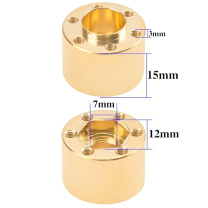 RC Brass Weights 12mm Hex Hub Extended Adapters for 1.9/2.2inch Beadlock Wheel Rim Compatible with Axial SCX10 90046 Redcat TRX4 Gen7 D90 CC01 1/10 RC Crawler (Yellow,15mm)