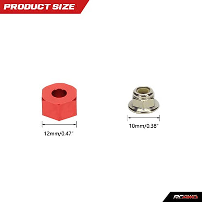 RCAWD 12mm Aluminum Wheel Hex Drive Hub Adaptor (4P) & M4 Locknut (4P) RC Model Car Parts Blue(Red) - color: Red