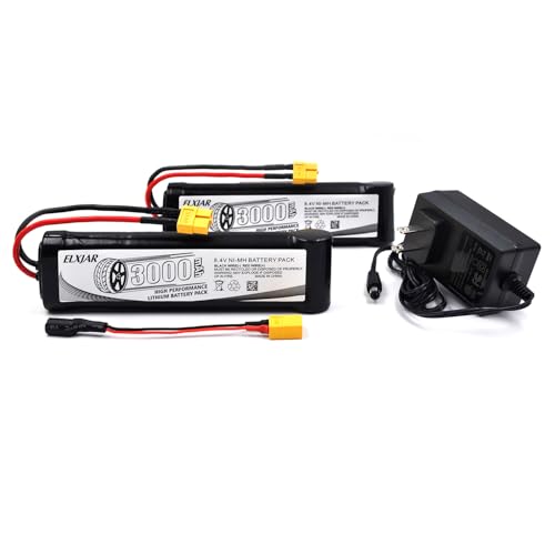 (2-Pack) 8.4V 3000mAh Ni-MH Battery with XT60 Plug for 1/10 RC Vehicles | For compatible 1/10 RC boats, 2WD/4WD cars, trucks and buggies; 14AWG wire and 4.8V–12V Ni-MH/Ni-Cd charger. - color: (2-Pack) 8.4V 3000mAh XT60