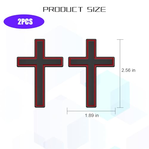 2PCS Metal Jesus Christ Cross Badge Car Stickers, 1.8" x 2.5" Alloy 3D Self-Adhesive Vehicle Emblem Decal for Covering Scratches, Auto Trunk Tail Decoration, Universal Fit (Black Red)