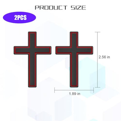 2PCS Metal Jesus Christ Cross Badge Car Stickers, 1.8" x 2.5" Alloy 3D Self-Adhesive Vehicle Emblem Decal for Covering Scratches, Auto Trunk Tail Decoration, Universal Fit (Black Red)