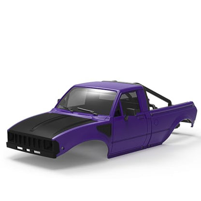 1/24 Pickup Truck Hard Body with Rear Cage Frame for 1/24 RC Crawler Axial SCX24 Bronco/Wrangler/C10/Base Camp Wheelbase 133mm (Purple Black) - color: Purple Black