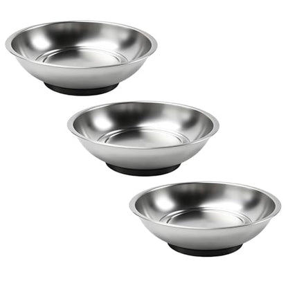 3PCS Magnetic Parts Tray, Stainless Steel Thickened Tray Set with Extra Strong Magnet, Heavy Duty Metal Parts Holder for Screws Nuts Bolts Washers Pins, Car Accessories (Bowl) - color: Bowl