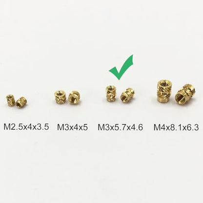 QSJ 120Pcs Threaded Inserts Heat Set Inserts Kit M3x5.7x4.6 Brass Insert Nut with Soldering Iron Tip for 3D Printed Plastic Materials - size: (120pcs) M3x5.7x4.6