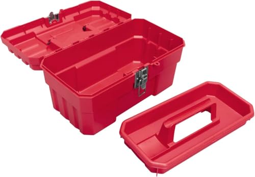 Akro-Mils 14-Inch Plastic Toolbox with Removable Tray, Steel Latch & Padlock Eye, Industrial-Grade Tool Box for Tools, Crafts, First Aid & Hobby Supplies, 14" x 8" x 8", Made in USA, Red (09514) - color: Red, size: 1-Pack