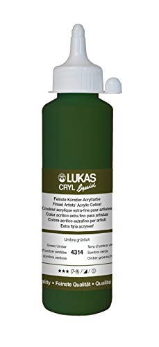 Lukas Cryl Liquid Soft Body Acrylic Paints for Painting - Professional Low Viscosity - 250 ml Bottle Green Umber - color: Green Umber