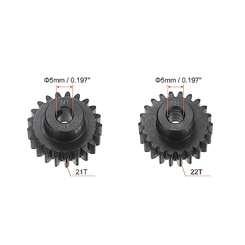 HARFINGTON Mod 1 M1 Pinion Motor Gear Set 2pcs 21T 22T Fit 5mm RC Motor Shaft M1 Pitch Gears for RC Car, with Hex Key - style: 21T 22T
