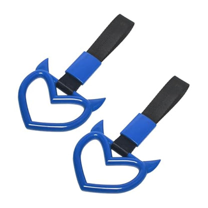 2PCS Car Devil Heart Handle Ring, Cute Heart-Shaped Vehicle Rear Bumper Waring Loops, Automotive Grab Handle Strap Drift Charm Decoration, Universal Fit (Blue/Black) - color: Blue/Black