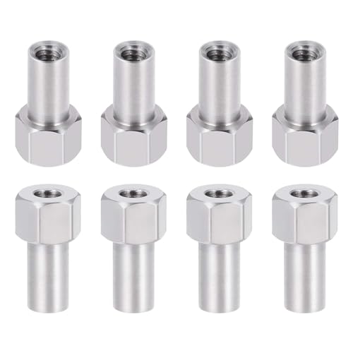 8-Pack M2 Wheel Nuts, Stainless Steel, Locking Hex | 2, 3, and 5mm extension lengths, compatible with 1/24 Axial SCX24 AXI90081 and FMS RC crawler models