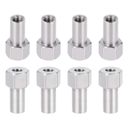8-Pack M2 Wheel Nuts, Stainless Steel, Locking Hex | 2, 3, and 5mm extension lengths, compatible with 1/24 Axial SCX24 AXI90081 and FMS RC crawler models