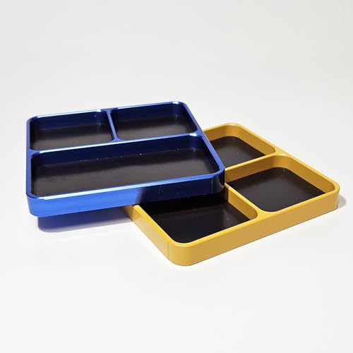Aluminum Alloy Magnetic Tool Tray with 4 Compartments for Screws Bolts and Small Parts CNC Technology Metal Organizer Compatible with RC Cars Trucks Boats and Airplanes 10 x 10 cm (Blue)