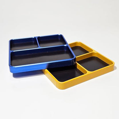 Aluminum Alloy Magnetic Tool Tray with 4 Compartments for Screws Bolts and Small Parts CNC Technology Metal Organizer Compatible with RC Cars Trucks Boats and Airplanes 10 x 10 cm (Blue)