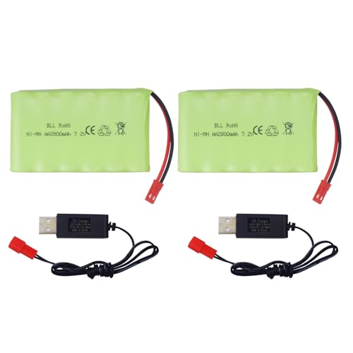 sea jump 2PCS 7.2V 2800mah AA Rechargeable Ni-MH Battery with JST-2P Plug and USB Charging Cable for New Cersion TR-211 TR-212 TR-215 550 RC Excavator, Truck, Engineering Cehicle TR-211 RC Toy