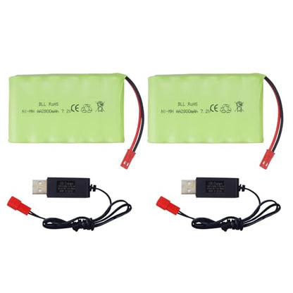 sea jump 2PCS 7.2V 2800mah AA Rechargeable Ni-MH Battery with JST-2P Plug and USB Charging Cable for New Cersion TR-211 TR-212 TR-215 550 RC Excavator, Truck, Engineering Cehicle TR-211 RC Toy