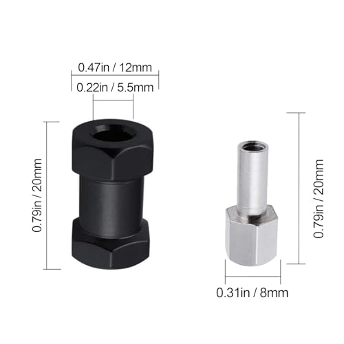 4-Pack HobbyPark 12mm Wheel Hex Drive Hubs Combiner Coupler Aluminum 20mm Offset Extension for 1/10 RC Crawler Car Parts (Black) - color: Black, size: 20mm Length
