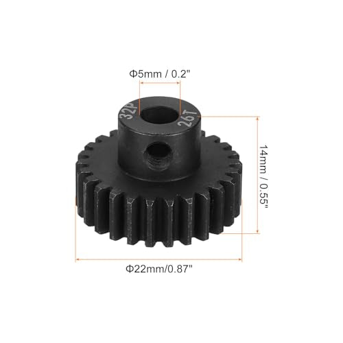 MECCANIXITY RC 32P Hardened Pinion Gear 5mm Shaft, 26T Motor Gears Carbon Steel for 1/10 RC Model Car Boat Drone - style: 26T