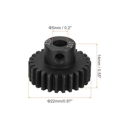 MECCANIXITY RC 32P Hardened Pinion Gear 5mm Shaft, 26T Motor Gears Carbon Steel for 1/10 RC Model Car Boat Drone - style: 26T