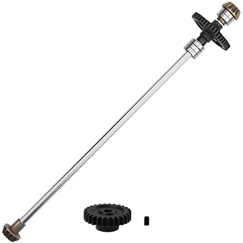 Metal Center Drive Shaft RC Car Central Transmission Shaft w/ 27T Motor Gear Upgrade Part Compatible with Wltoys 124018 124019 1/12 RC Car Buggy (Silver) - color: Silver